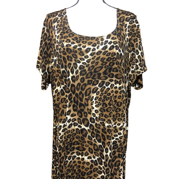 PER SEPTION Animal Print Short Sleeve Maxi Dress 3X USA - Picture 2 of 8